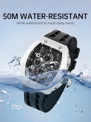 Image of Tsar Bomba Mens Watches Quartz Wristwatch for Men Waterproof 50M Analog Luxury Tonneau Chronograph Calendar Date Men's Dress Business Work Watch Gift for Men