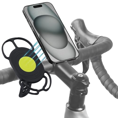 Bone Bike Tie 4 Magnetic Magnetic Bike Phone Mount Scratch-Free Silicone Holder with Shock-Absorbing Design Cycling Phone Holder Compatible with Most Smartphones (with Magnet Sticker)