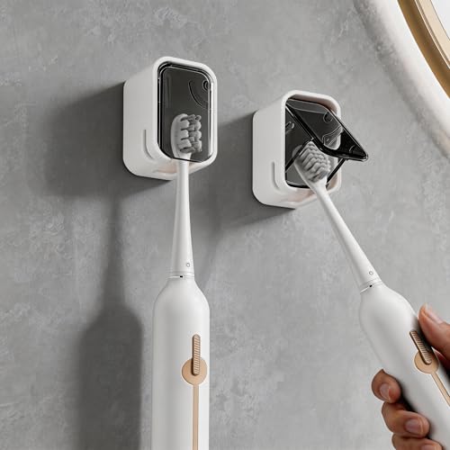 4 Pack Adhesive Wall Mount Toothbrush Holder - Waterproof Bathroom & Shower Organizer No Drill Stick On Hanger for Manual/Electric Toothbrushes Space Saving Storage Solution (2)