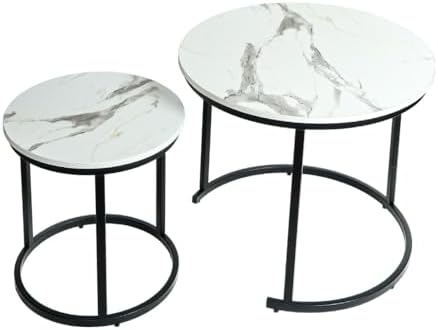DECOWORLD || Premium Nested Coffee Table || Center Table for Living Room || Modern Furniture for Living Room|| Wooden Top with Metal Legs (White Marble with Black Legs)