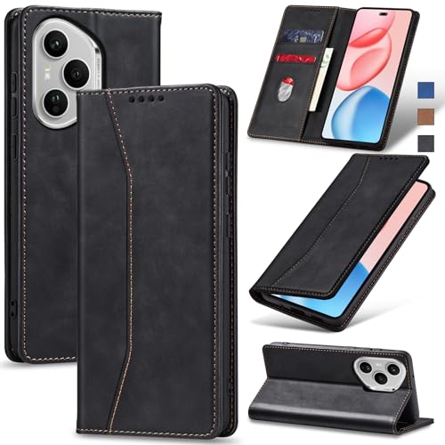 Image of Jasonyu Cover for Honor 400 Pro Flip PU Leather Case, Book Wallet Cover, Stand Function, Magnetic, Card Slots, TPU Bumper Case (Black)