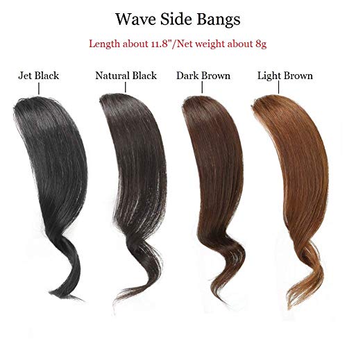1 pcs Wave Side Bangs Real Human Hair Clip in Bangs Wave Fringe Hair Extension (Brown Black)