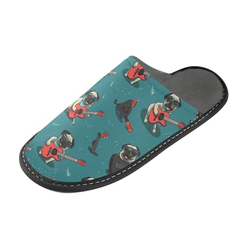 Dancing Dog Play Guitar Fuzzy Slippers Soft Home Bedroom Slippers for Women Men House Shoes