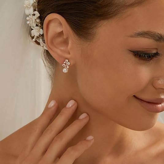 Pearl Cluster Clip on Earrings Non Pierced Pearls Jewelry Elegant Teardrop Cubic Zirconia Cluster Earrings For Women Wedding Jewelry Bridesmaid Gift Hypoallergenic - Image 2