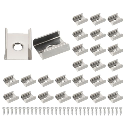 Image of PATIKIL LED Strip Clips, 30pcs Stainless Steel Mounting Brackets Fixing Clip Clamp Support Holder with Screws for 16mm LED Strip Lighting Cable