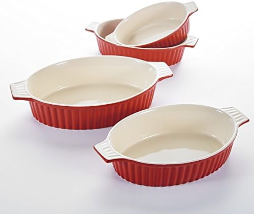MALACASA, Seria Bake.Bake, 4-częściowy zestaw naczyń do pieczenia, ceramicznych, ceramicznych naczyń do pieczenia, odporne na zarysowania, naczynia do pieczenia do naczyń Lasagne Tiramisu, 4 rozmiary