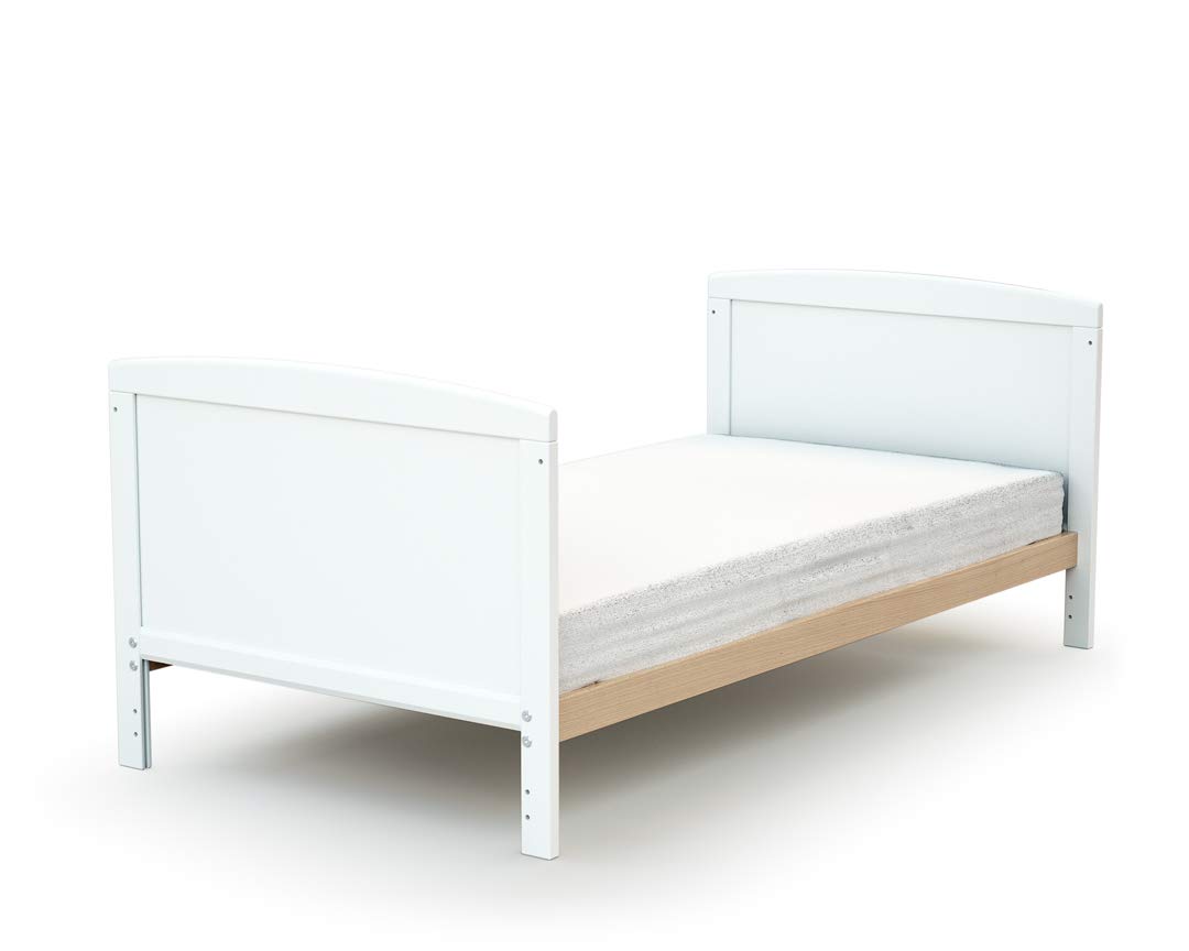 AT4 - Cuna bebé con lateral abatible con colchón ESSENTIEL madera - Blanco/Haya Barnizada - 70 x 140-144 x 74.50 x 86 cm