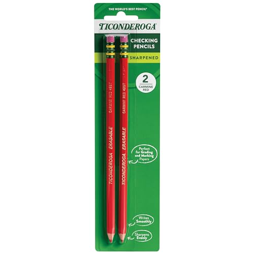 Image of TICONDEROGA Erasable Checking Pencils, Pre-Sharpened with Eraser, Red, Pack of 2 (13901)