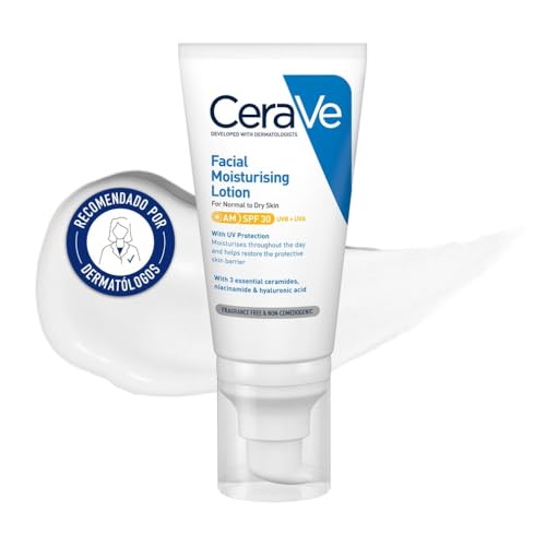 CeraVe, Loción Hidratante de Rostro SPF 30, Para Piel Normal a Seca, Hidratación y Protección Contra los Rayos UVB/UVA, Enriquecida Con Ceramidas, 52ml