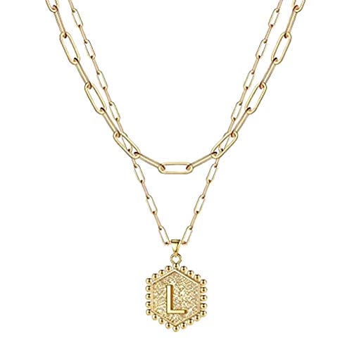Selomore Gold Initial Necklaces for Women Girls, 14K Gold Plated Dainty Layering Paperclip Link Chain Necklace Personalized Coin Initial Necklaces for Women Girls Gold Jewelry Gifts.US in stock A1
