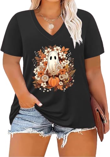 Image of ForHailey Women's Plus Size V Neck Tops Summer Short Sleeve T Shirt