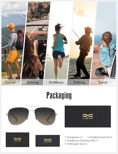 Image of LUENX Aviator Sunglasses for Women Men Polarized Lens Trendy Sun Glasses - UV 400 Protection 60MM with Accessories Driving