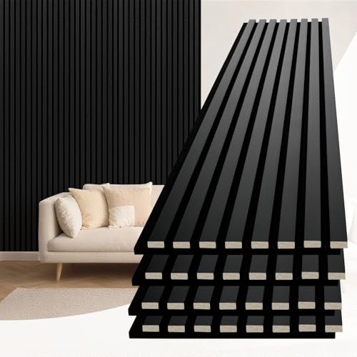 Image of Art3d 94 x 12.6 in, Acoustic Lightweight Slat Wood Wall Panels, Matte Black