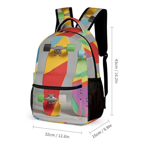 3Pcs Backpack Sets Colorful Skateboards Print Travel Daypack 3 in 1 Lightweight Backpack Set with Lunch Bag And Cosmetic Bag2