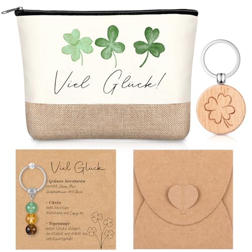 Xuniea Portafortuna Natalizio Beauty Case da Donna Set Regalo con Quadrifoglio Portachiavi in ​​cristallo Beauty Case da Donna, Regalo di Compleanno Collega o un'Amica