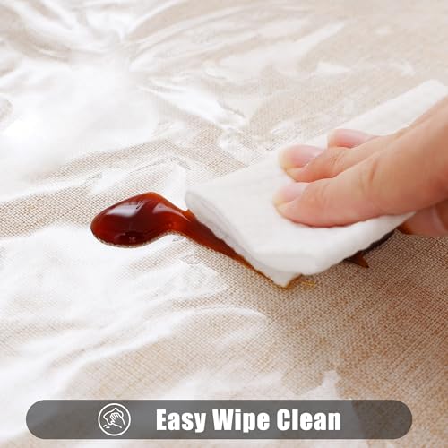 Image of Smiry Rectangle Table Cloth 60x140 Inch, Waterproof Wipeable Vinyl Tablecloths Protector, Oil Spill Proof Plastic Table Cover for Dining, Picnic, Camping, Outdoor, Clear