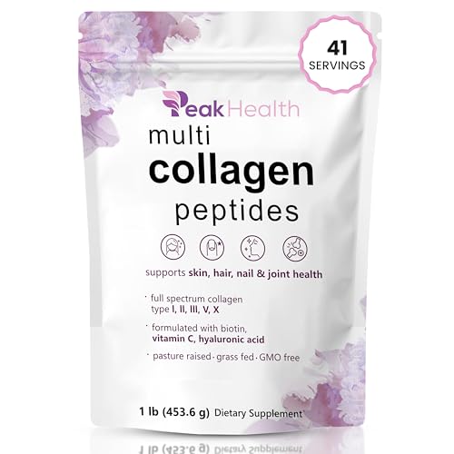 Multi Collagen Peptides Powder 1 Pounds collagen powder- Type I II III V X with Biotin Hyaluronic acid powder Vitamin C - Unflavored Collagen Protein Powder - Keto & Paleo Easy Dissolve