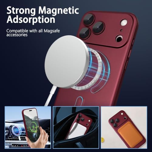 Image of DIZORO Magnetic Case for (iPhone 17 Pro Max) Case [Compatible with MagSafe][Built-in Camera Lens Protector] Slim Bumper Shockproof Metallic Luster Back Cover Phone Case - Wine Red