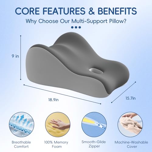 Image of Latex Comfort Pillow for Adults | Supportive Cushion for Pregnancy, Relaxation & Couples | All-Purpose Sleeping & Lounging Pillow with Washable Cover-Two-Tone Gray