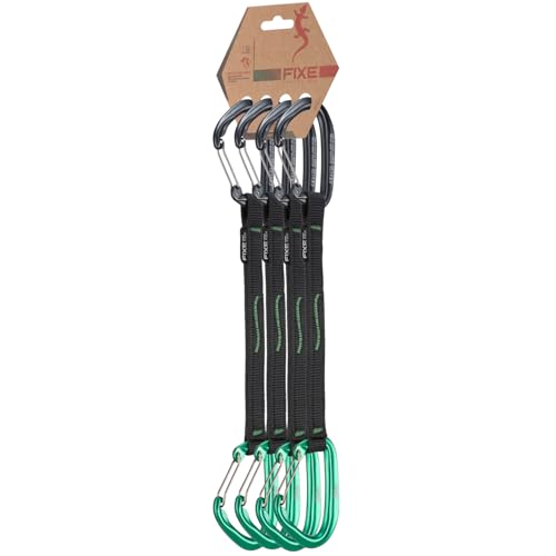 FIXE - Pack 4 Cinta Exprés Puput Wire para Escalada Deportiva y Vías Largas - Ligereza Extrema y Mosquetones Wire - Aluminio 7075 - Poliamida - Color Gris/Verde (24 cm)
