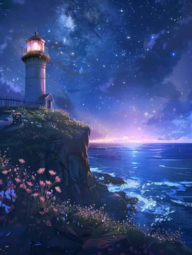 Peinture par numéro adulte phare ciel étoilé 80x110cm kit DIY sans cadre R0-103