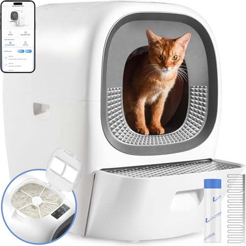 LALAHOME Self Cleaning Litter Box Auto Refill, Automatic Cat Litter Box for Multiple Cats, Odor-Removal/Smart App Control/Safety Protection, Robotic Kitty Pet Litter Box Anti-Pinch Open-Top, Large