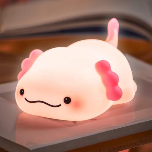 Image of LettreQ Axolotl Night Light for Kids, Rechargeable Cute Squishy lamp - Silicone Adorable Christmas Axolotl Gifts for Kids - Nightlight Nursery Animal Touch Light - Bedroom Decor for Boy, Girls