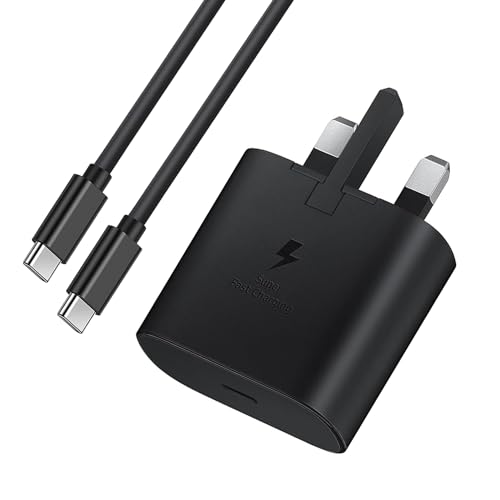 Samsung Fast Charger Samsung USB C Fast Charging Plug and Cable Type C 1M for Galaxy S26 S25 S24 S23 S22 S21 S20 A33 A34 A35 A36 A53 A52S A54 A55 A56 A17 A16 A22 A23 A24 A25 A26 USBC Lead with PD