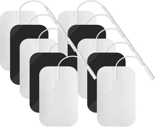 Frogetu Electrodos para TENS 6x9 cm 10 Piezas, Electrodos autoadhesivos TENS/EMS,Parches de para electroestimulador TENS y/o EMS Reutilizables y autoadhesivos,Conector Pin de 2 mm