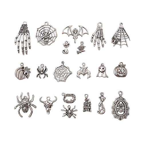 100pcs Tibetan Silver Halloween Charms Pendants Pumpkin Ghost Spider Skeleton Hands Bone Pendants for DIY Crafting Necklace Bracelet - Thumbnail 3