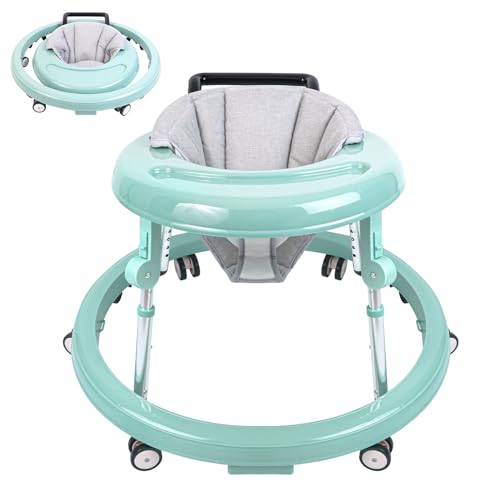 Image of Baby Walker, 9-Gear Height Adjustable Baby Walker with Wheels, Foldable Infant Toddler Walker with Foot Pads, Baby Walkers and Activity Center, Baby Walkers for Baby Boys and Baby Girls 6-24 Months