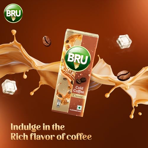 Image of BRU Classic Cold Coffee Tetra Pack, 180ML, Ready to drink, Beating the Summer Heat, with Tasty Coffee and Milk. Thick and Creamy, (Pack of 2)