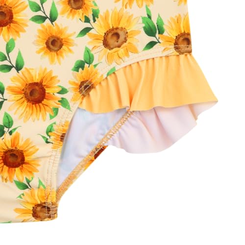 Image of Baby Toddler Girl Long Sleeve Ruffle Swimsuit One Piece Zipper Rash Guard Bathing Suit with UPF 50+ Sun Protection