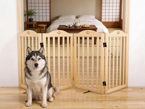 Pshelfy ペットゲート 置くだけ ペットフェンス 室内 幅約201cm 高さ80cm 犬フェンス 折りたたみ収納 仕切りゲート 倒れない 中小型犬用 360度回転連結 4連式パネル