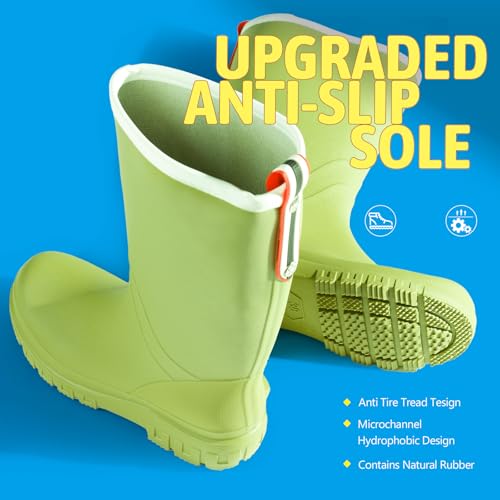 Image of rain boots women waterproof deck boots tall work boot comfortable Fishing boot lightweight chelsea bootie for Gardening Boating Camping Sailing green