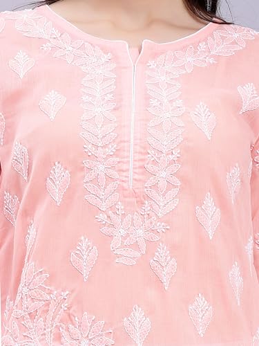 Image of Seva Chikan Hand Embroidered Lucknowi Chikankari Terivoil Cotton Regular Fit Straight Kurta for Women SCL4351