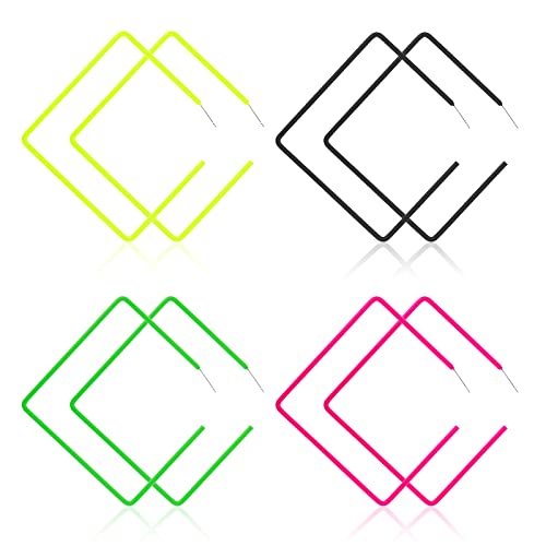 4 Paar Neon Ohrringe Damen Quadrat Vintage Große Helle Creolen Leichte...