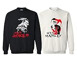 Harley Quinn Costume, Her Joker and His Harley Suicide Squat Sweaters, King and Queen Hoodies - Black - White Men Large - Women Medium