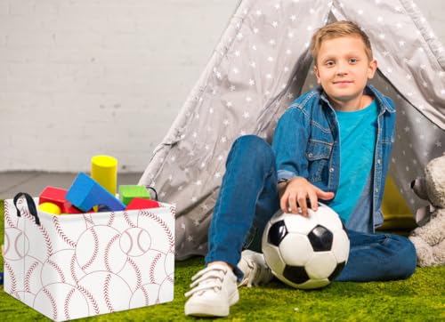 Image of Rectangular Baseball Basket Kids Baby Nursery Storage Basket for Boys Baseball Room Decor Cute Toy Storage Organizer Bins Bedroom(Baseballs)