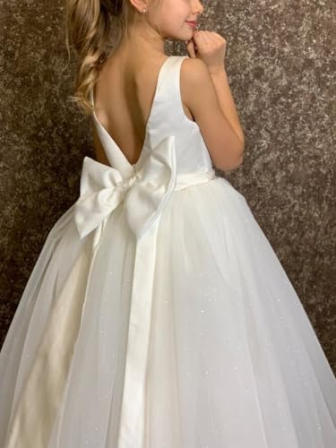 White Kids Flower Girl Dresses for Wedding Girls 7-16 4t Little Fall Bow-Knot Satin Tulle3