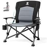 EVER ADVANCED Oversized Folding Camping Chair for Adults with Adjustable Lumbar Support, Heavy Duty Chair with Side Pockets, Portable Collapsible Quad Chairs for Outside, Support Up to 230KG,Black