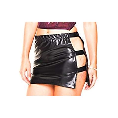 DivasWorld Girls Ladies Micro Mini Side Cut Out Skirt Leather Look Skirt Black Micro Mini Skirt (UK 14-16 (Large), Black) Cover