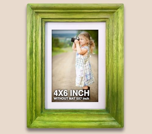Image of 4 x 6 inch Wooden Photo Frame with Mat, Green Photo Frame 4 x 6 inch with Mat or 5 x 7 inch without Mat for Wall Decoration, Gallery Walls, Best Wooden Photo Frames for Posters and Photos