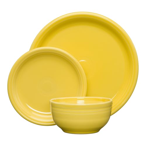 Fiesta Bistro Coupe 3-Piece Dinnerware Set Durable Ceramic Lead-Safe Dishwasher/Microwave/Oven Safe Made in USA Dinnerware - Sunflower