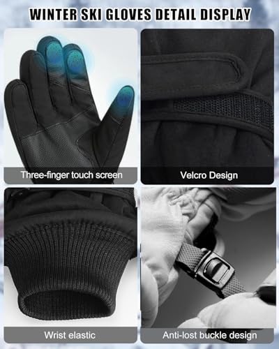 Image of Warm Thermal Gloves for Men & Women | Waterproof Windproof Touchscreen Winter Riding Gloves | Outdoor Skiing, Cycling & Snow Gloves with Fleece Lining for Extreme Cold Weather(Black Grey)
