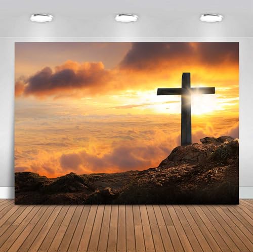 Fondo decorativo 7x5ft Cristo en la Cruz atardecer miniatura 4
