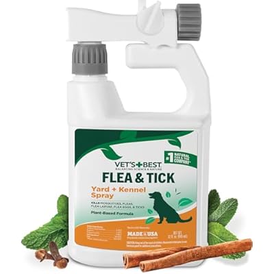 Vets Best Flea and Tick Yard and Dog Kennel Spray, Mosquito Repellent with Certified Natural Oils, Plant Safe with Ready-to-Use Hose Attachment, Flea and Tick Prevention for Dogs, 32 oz