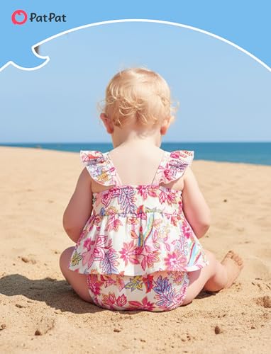 Image of PATPAT Family Hawaiian Matching Outfits - Mommy and Me Vacation Outfits | Halter Sundresses and Button Down Shirts,Caribbean Vacation Summer Tropical Outfits,Hawaiian Boho Tropical Floral Printed