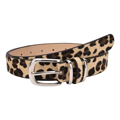LEHEEYWT Leopard Print Belt, Adjustable Leather Belts For Women With Silver Buckles, Lightweight Womens Belt For Jeans Dresses Clothing Accessory (Beige)