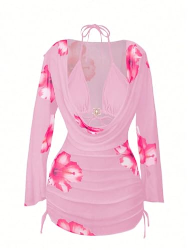 Image of ZAFUL Womens Swimsuit Cover Up Dress Off Shoulder Hollow Coverup Bathing Suit Mesh Swim Beach Dress